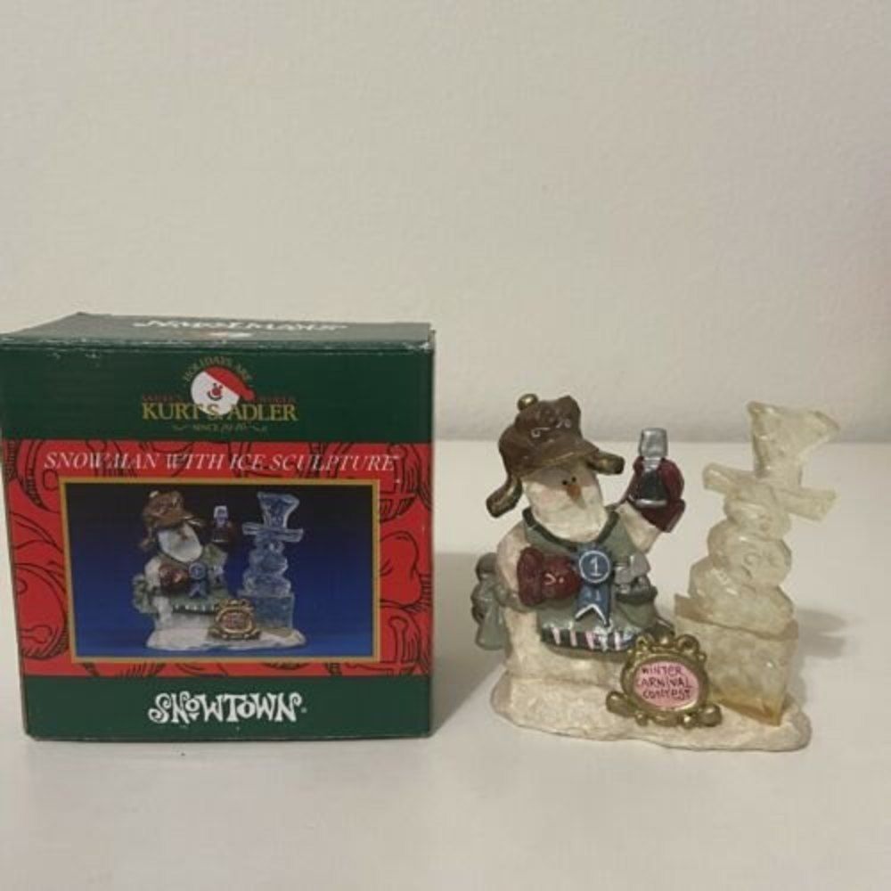 Kurt Adler Santa's World Snowtown Snowman with Ice Sculpture Figurine J8898